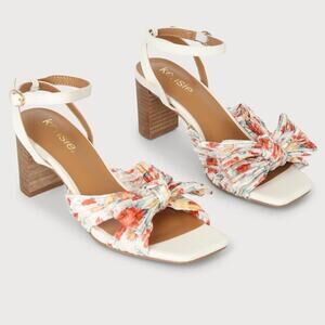 Kensie NWOT Lulus Kadence White Multi Floral Satin Ankle Strap High Heel Sandals